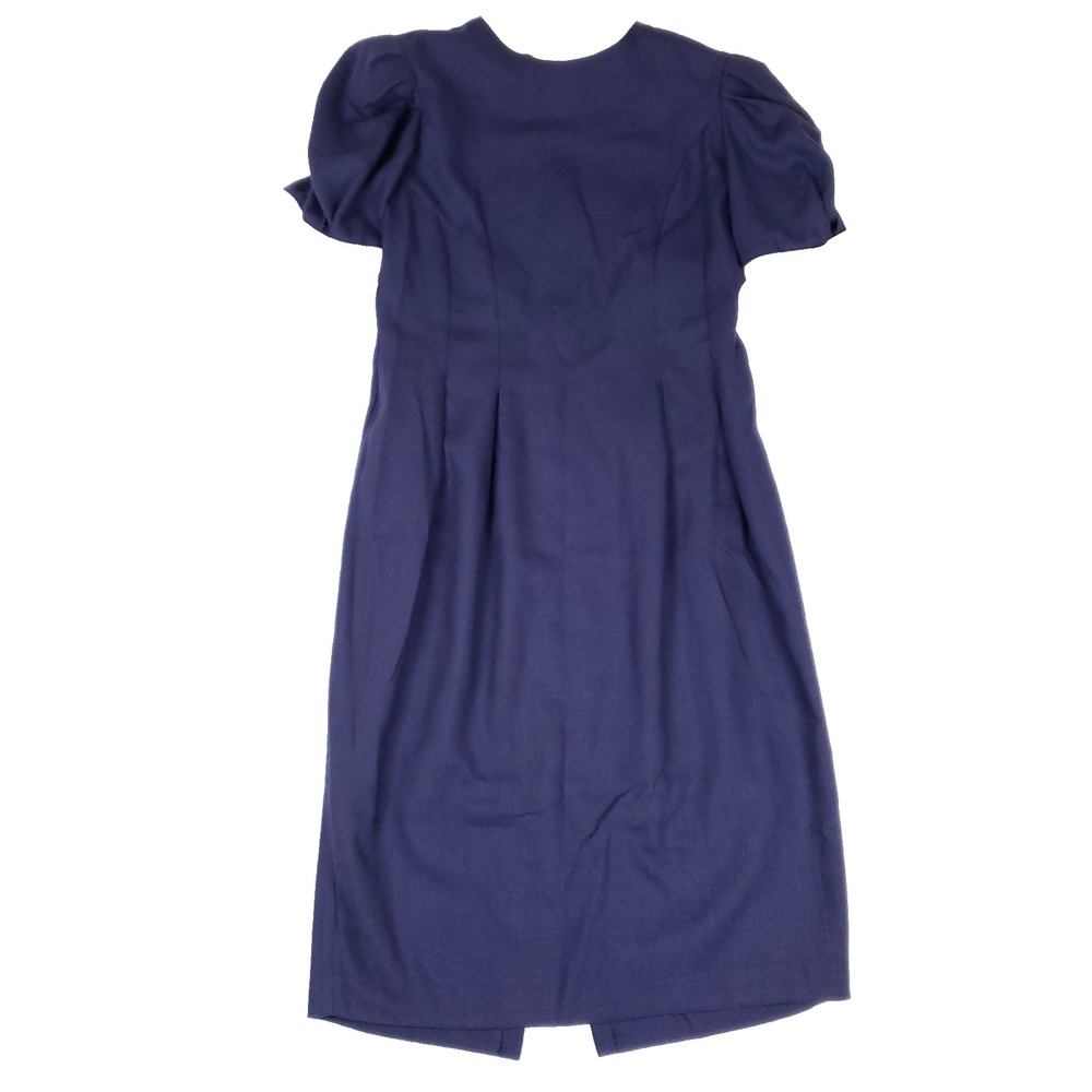 Vintage David Mitchell Dress Women's 13/14 Navy Blue Short Sleeve‎ Midi USA (78